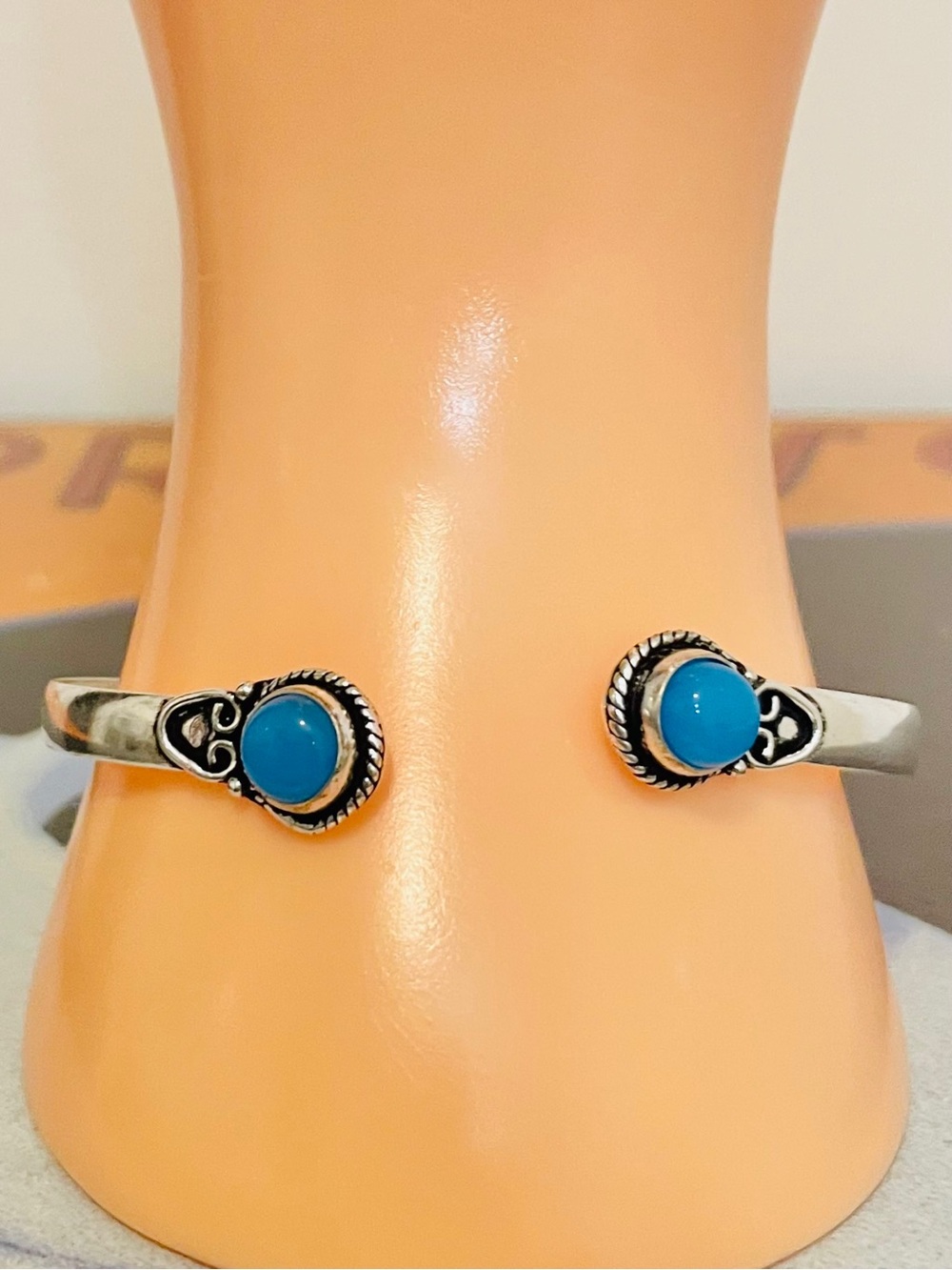 Blue Chalcedony Adjustable Cuff Bracelet in Sterling Silver Overlay NWOT